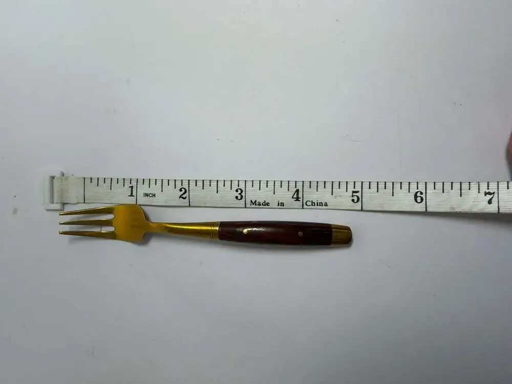 Vintage Thailand Brass and Rosewood 5-Inch‎ Cocktail Appetizer Fork